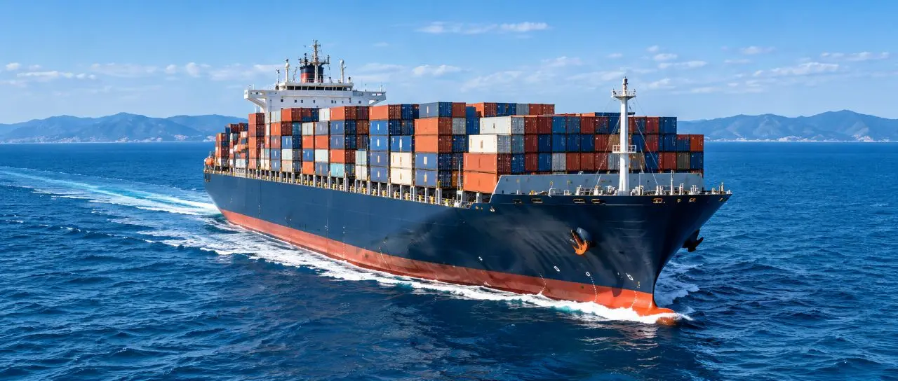 Container ship transporting cargo at sea