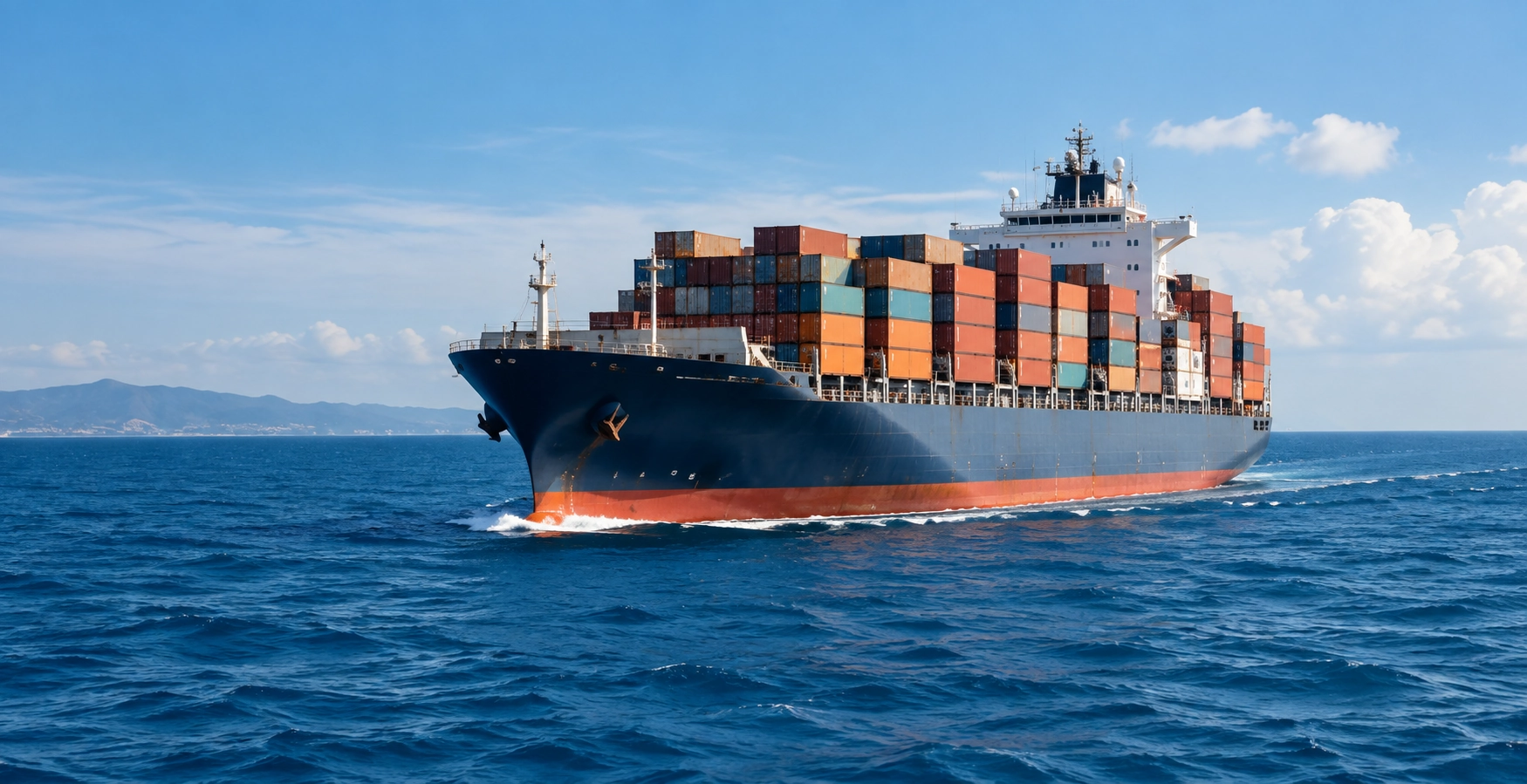 Container ship sailing at sea