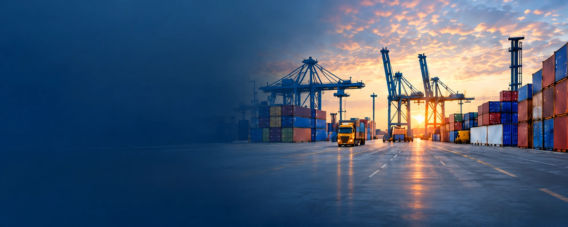 Container ship and cargo truck at a port