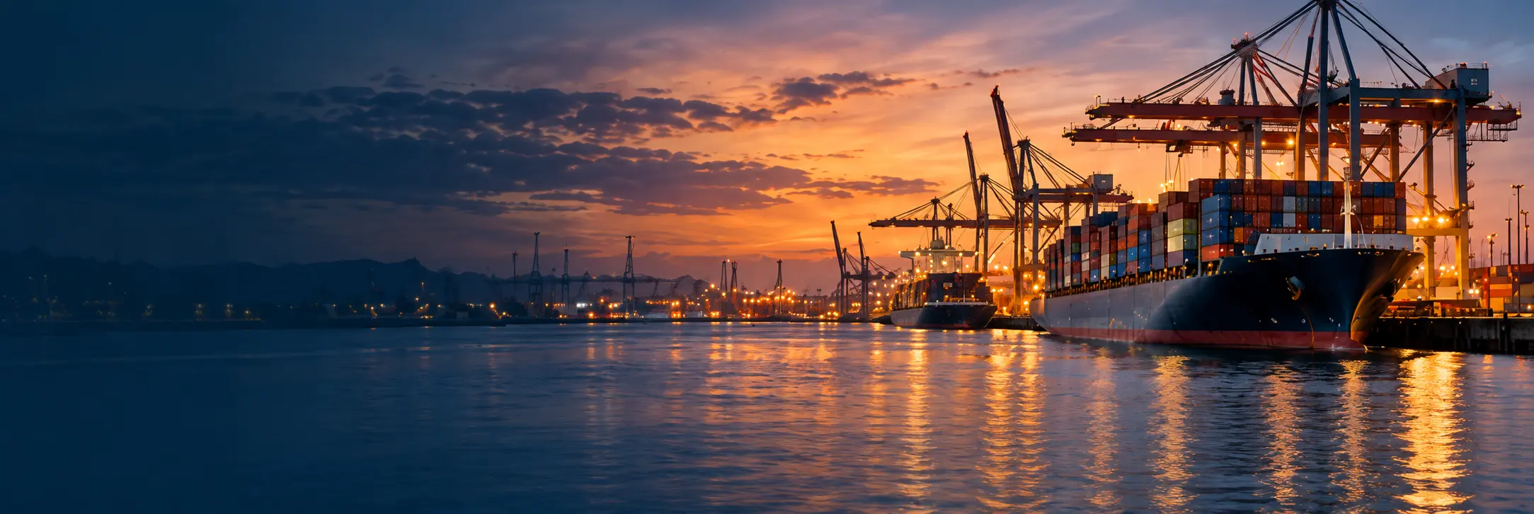 Container ship and cargo truck at a port